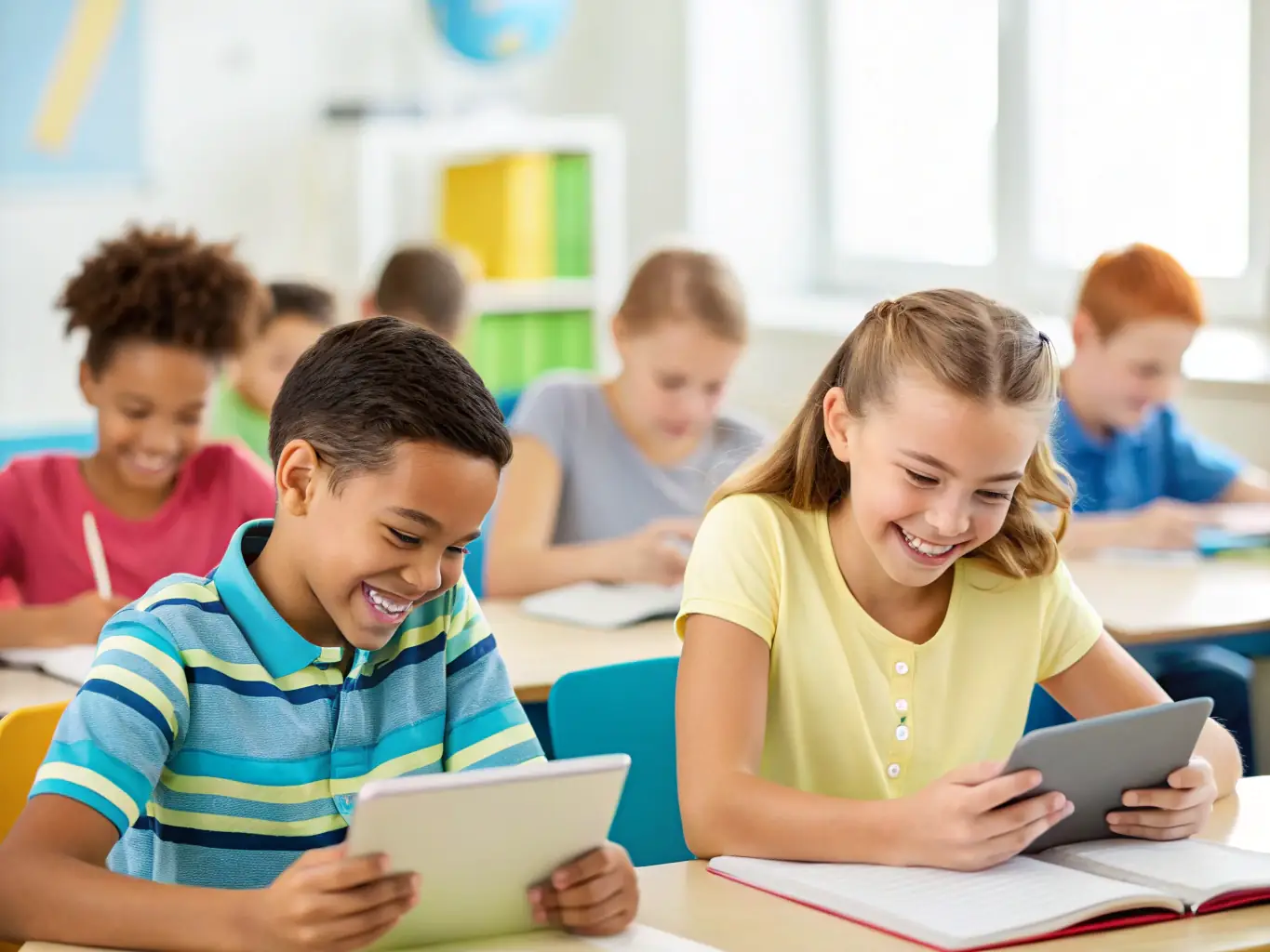 A diverse group of students and educators are engaged in a collaborative learning session, utilizing tablets and interactive displays, showcasing the adaptability of the SeiRen-Sullivan platform in various educational settings.